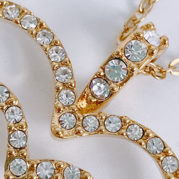 Signed Nolan Miller Gold Tone Triple Heart Rhinestone Pendant Necklace Vintage - Picture 6 of 12